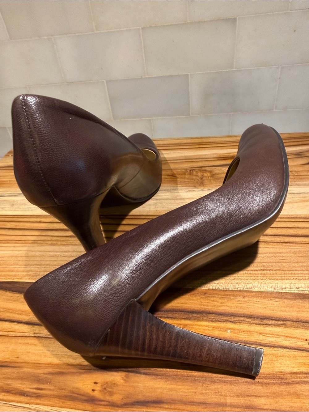Lauren Ralph Lauren Zamora Chocolate Brown Leather High Heel Pumps SZ 7.5 - Picture 5 of 10